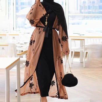 Abaja Dubajus Šifono Kimono Islamo Musulmonų Suknelė, Hijab Abayas Moterų Kaftan Caftan Turkijos Islamo Drabužių, Kailio Skraiste