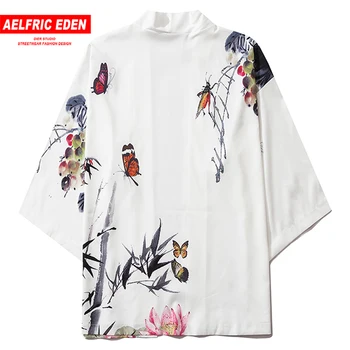 Aelfric Eden Hip-Hop Japonų Kimono Striukės Drugelis Spausdinti Priekiniai Atidaryti Paltai Vasaros Harajuku Japonija Streetwear Megztinis Marškinėliai