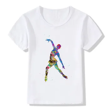 Akvarelė čiuožyklos mergina spausdinti dizaino vaikiški marškinėliai mielas vasaros viršūnes mergaičių drabužiai balti 