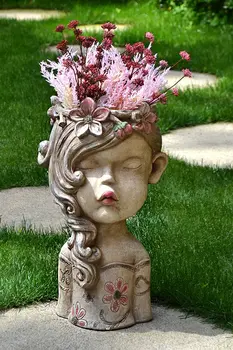 Amerikos Mergina Lėlės Galvą Cemento Vazonas Ornamentais, Kiemo Villa Park Priedai Amatų Lauko Sodo Figūrėlės Apdaila