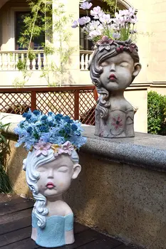 Amerikos Mergina Lėlės Galvą Cemento Vazonas Ornamentais, Kiemo Villa Park Priedai Amatų Lauko Sodo Figūrėlės Apdaila