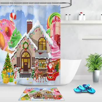 Animacinių filmų Dizaino Kalėdų vaikams Dušo Užuolaidos Candyland Candy House Santa Claus Sniego Vonios Užuolaidos Vaikų Dekoro Dovanos