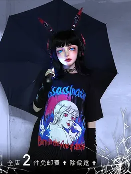 Animacinių filmų Mergina Spausdinimo trumpomis Rankovėmis Marškinėlius Vasarą, Pavasarį, Punk, Gothic Karšta Mergina T-shirt su Arm Sleeve Drabužius mergaitėms 2020 m.