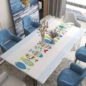 Animacinių filmų žuvų Marbling Medienos grūdų lentelė raštas padengti vandeniui oilproof staltiesė pritaikyti šalis vestuvių stalo dekoravimo kilimėlis