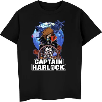 Anime Captain Harlock Marškinėliai vyriški Medvilnės trumpomis Rankovėmis T-shirt Hip-Hop Tees Kietas Viršūnes Harajuku Streetwear Fitneso