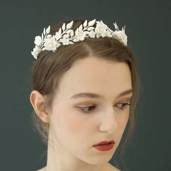 Antikvariniai Sidabro Lapų Bridal Crown Subtilus Porceliano Gėlių Vestuvių Tiara Graikija Lankelis Šalies Prom Plaukų Papuošalai Brides