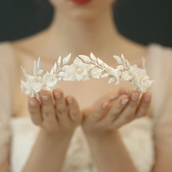 Antikvariniai Sidabro Lapų Bridal Crown Subtilus Porceliano Gėlių Vestuvių Tiara Graikija Lankelis Šalies Prom Plaukų Papuošalai Brides