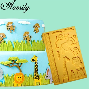 Aomily Dramblys, Žirafa, Beždžionė, Liūtas Silikono Torto Formos Šokolado Gyvūnų Bakeware Pelėsių 