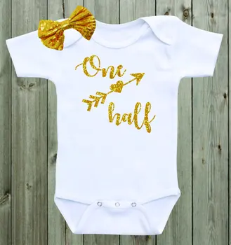 Asmeninį aukso pusės metų kūdikiams, kūdikių bodysuit onepiece romper Apranga, ateina į Namus bamblys marškinėliai, gimtadienio džiaugtis