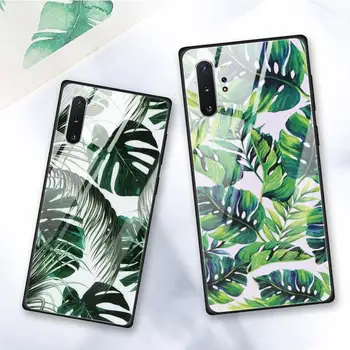Atogrąžų Žaliųjų Augalų lapų Grūdintas Stiklas Case for Samsung Galaxy S10 S20 Ultra S8 S9 Plus S10e Pastaba 8 9 10 Plius S10 5G Dangtis