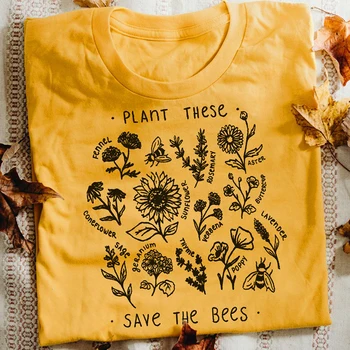 Augalų Harajuku Marškinėlius Moterims Priežastinis Išsaugoti Bites, T-marškinėliai Medvilnės Wildflower Grafinis Tees Moteris Unisex Drabužiai Lašas Laivybos