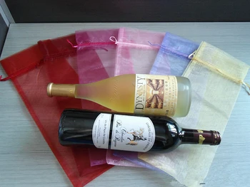 Aukso Raišteliu Organza Vyno Krepšiai 100vnt 14x37cm Kalėdų Vestuves Dovanų Šampano Butelio Laikiklį Violetinės, Rožinės spalvos Organza