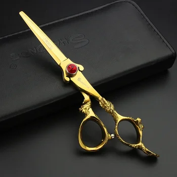Aukso haircutting žirklės 6.0 5.5 colių plaukų profesinės Salonas įrankis dvigubai Gragon karpyti retinimo clipper kirpykla makas