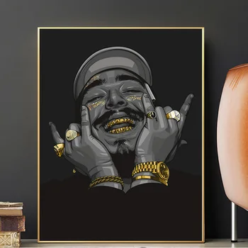 Aukso Žiedas Ir Dantų Malone Hip-Hop Reperis Star Meno Tapybos Plakatas Ir Spausdina Drobė Sienos Nuotrauka Už Namų Dekoro Kambarį
