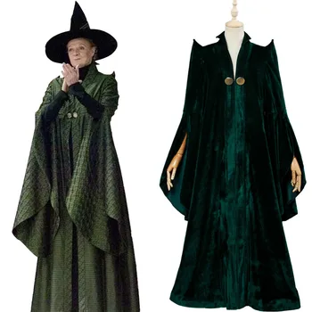 Aukštos Kokybės Profesorius Minerva McGonagall Cosplay Kostiumas Suknelė Žalia Žaliasis Apdaras Apsiaustu Helovinas Karnavaliniai Kostiumai