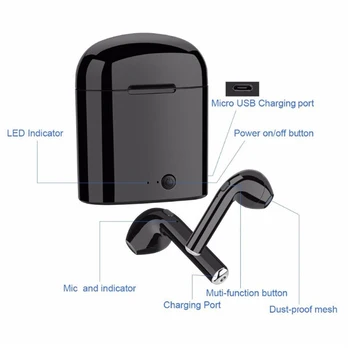 Aukštos Kokybės i7s Tws Belaidės Ausinės Bluetooth 5.0 Ausinės Juoda/Balta Spalvos Kostiumas 