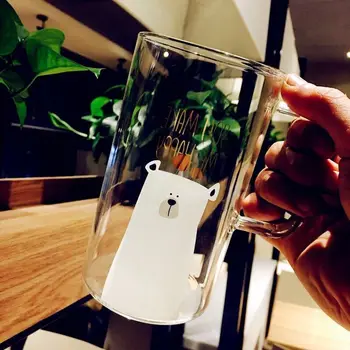 Aukštos boro silikatinio stiklo, Stiklo Taurės Lokys Modelis Skaidraus Stiklo Butelį Gerti arbatos puodelio su Šiaudų su Dangteliu Mielas Didelės Talpos