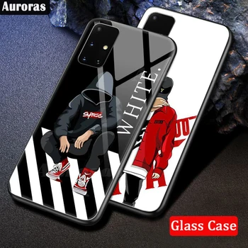 Auroras Grūdintas Stiklas Case For Samsung Galaxy A71 Balta Juoda Pora Gatvės Stilius 