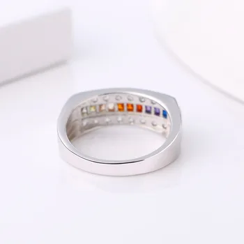 Autentiškas 925 Sterlingas Sidabro Rainbow Crystal Vestuvinis Žiedas Moterims Piršto Žiedą, Vestuvės Juvelyrika Aukščiausios Kokybės Dovanos