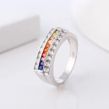 Autentiškas 925 Sterlingas Sidabro Rainbow Crystal Vestuvinis Žiedas Moterims Piršto Žiedą, Vestuvės Juvelyrika Aukščiausios Kokybės Dovanos