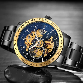 Automatinis Laikrodžiai Vyrams Skeletas Mechaninis laikrodis Nerūdijančio Plieno atsparumas Vandeniui 3ATM Vyrų Prabangos Prekės ženklo Laikrodį