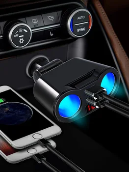 Automobilio Cigarečių Degiklio Lizdo Splitter Prijungti Mobilųjį Telefoną, MP3 DVR VISUREIGIS su LED Dual USB Įkroviklis Uostų Adapteris Auto Priedai