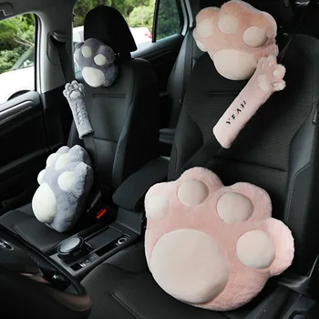 Automobilių pliušinis pagalvėlės mielas katės letena kaklo pagalvė pagalvėlės mados automobilių moterų dekoratyvinis sėdynė dirželio apsaugoti juosmens apima