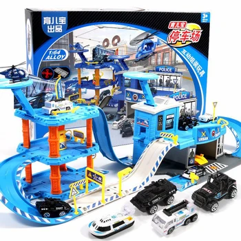 Automobilių stovėjimo Aikštelė Žaislas Nustatyti Stop Multi-automobilių Didelis Inžinerijos Policijos Gaisro Geležinkelio Automobilių Garažas Berniukas Žaislas Vežimėlis Miniatiūriniai Orlaivio Modelis