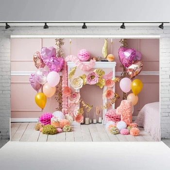 BEIPOTO Pink gėlių Kūdikių tortas sutriuškinti fone mergina 1first metų gimtadienio foto fone balionų šalis decoarion kabina rekvizitai B504
