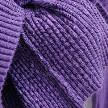 BLSQR Moterų Pasėlių Cardigan Megztiniai Moterų Violetinė Trumpas Megztinis V-Kaklo, ilgomis Rankovėmis Džemperis Moterims Megztas Megztinis