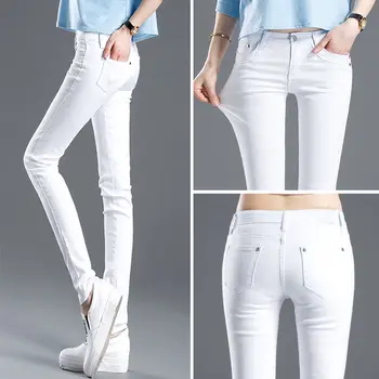Baltos aukštos juosmens džinsai moterų 2020 m. pavasarį džinsai moteris liesas, plonas OLIS office lady džinsinis pieštuko kelnes moterų džinsus femme kelnės