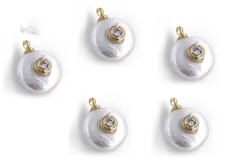 Baltos monetos gėlavandenių perlų moneta unikali cirkonis pakabukas 