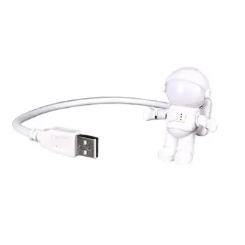 Baltos spalvos Lanksčias Astronautas Astronautas USB Vamzdis LED Nakties Šviesos Lempa Kompiuterio, Nešiojamojo KOMPIUTERIO, Nešiojamojo kompiuterio Skaitymo Nešiojamų DC 5V