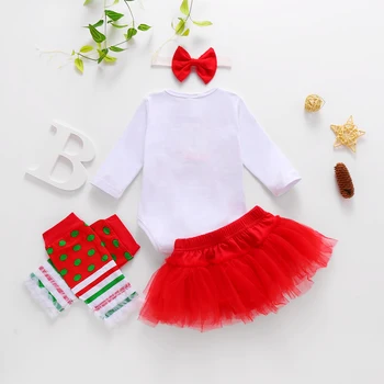 Bamblys Kūdikiui Baby Girl Kalėdos Drabužių Nustatyti 2020 M. Rudenį Rudenį Kalėdų Ilgomis Rankovėmis Laišką Bodysuit Tutu Sijonas Kojų Šilčiau Headb