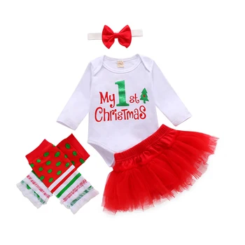 Bamblys Kūdikiui Baby Girl Kalėdos Drabužių Nustatyti 2020 M. Rudenį Rudenį Kalėdų Ilgomis Rankovėmis Laišką Bodysuit Tutu Sijonas Kojų Šilčiau Headb