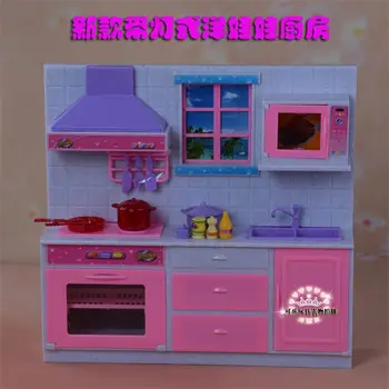 Barbie Doll Baldų Priedai Plastiko Žaislas Svajonė Šviesos, Virtuvė, Virtuvės reikmenys Kabineto Viryklės Žaisti Namus, Dovanų Mergaitė 