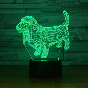 Basset Hound Dog 3D Optinė Iliuzija Naktį, Šviesą Nuotaiką 3D Lempos Jutiklinis Nuotolinio Valdymo pultas 7 Spalvų Namų Šviesos Vaikai Dovana