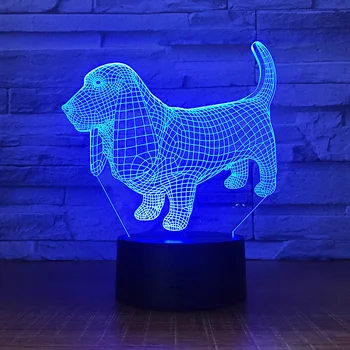 Basset Hound Dog 3D Optinė Iliuzija Naktį, Šviesą Nuotaiką 3D Lempos Jutiklinis Nuotolinio Valdymo pultas 7 Spalvų Namų Šviesos Vaikai Dovana