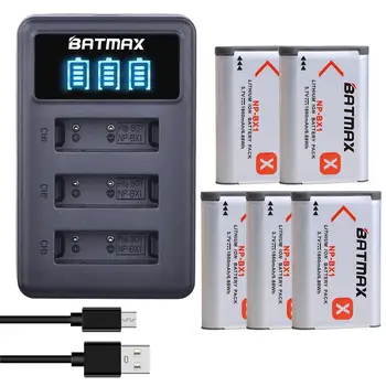 Batmax 1860mAh NP-BX1 NPBX1 Baterija+LED 3-Lizdai USB Įkroviklis Sony DSC-RX100 WX500 HX300 WX300 AS30V AS300 M3 M2 HX60