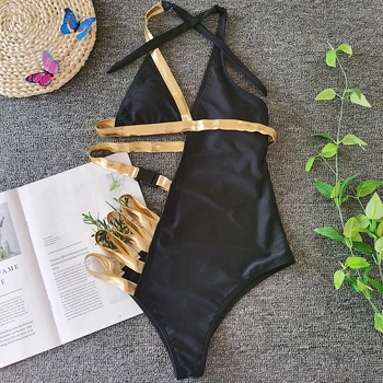 Be-X Aukso vientisi maudymosi kostiumėlį moteris Seksuali tvarstis maudymosi kostiumėliai moterims, Sagtys bikini 2020 Backless derliaus maudymosi kostiumėlis dviejų dalių kostiumas