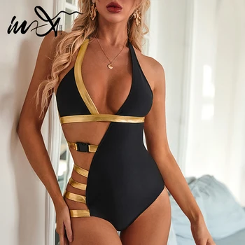 Be-X Aukso vientisi maudymosi kostiumėlį moteris Seksuali tvarstis maudymosi kostiumėliai moterims, Sagtys bikini 2020 Backless derliaus maudymosi kostiumėlis dviejų dalių kostiumas
