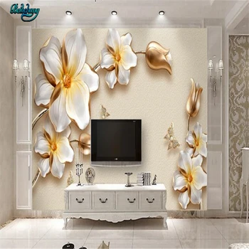 Beibehang 3D Stereo Prabanga Aukso Gėlių Papuošalai, TV Foną, Sienos Individualų Gyvenimo Kambario, Miegamasis, Sofa-Tapetai