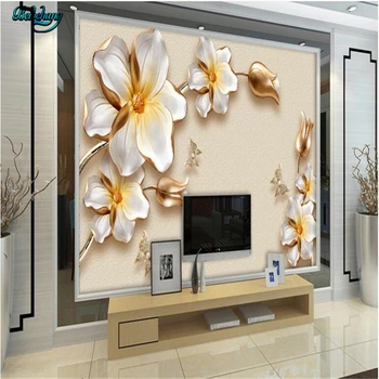 Beibehang 3D Stereo Prabanga Aukso Gėlių Papuošalai, TV Foną, Sienos Individualų Gyvenimo Kambario, Miegamasis, Sofa-Tapetai