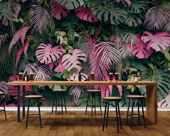 Beibehang papel de parede Užsakymą šiuolaikinės mados tapetai rožinė žalia atogrąžų miškų augalų fone sienos popieriaus