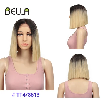 Bella Sintetinių Nėriniai Priekiniai Perukas Tiesūs Plaukai, Bob Šviesūs Perukai Mėlynos ir Žalios Spalvos Nėrinių Priekinės Cosplay 10
