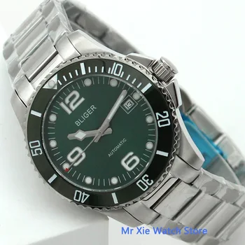 Bliger 40mm Žalia Dial Vyrų Automatinis laikrodis Keramikos Bezel Safyro Stiklas Šviesos Vandeniui Laikrodis Vyrams
