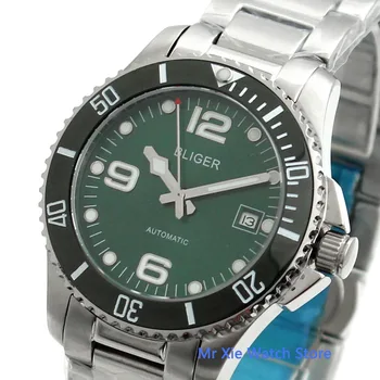 Bliger 40mm Žalia Dial Vyrų Automatinis laikrodis Keramikos Bezel Safyro Stiklas Šviesos Vandeniui Laikrodis Vyrams