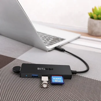 BlitzWolf BW-TH4 5-in-1 Modelis-C 3-Port USB 3.0 SD TF Card Reader Duomenų centro 5Gbps USB 3.0 USB Šakotuvai TF, SD Kortelių Skaitytuvą, OTG