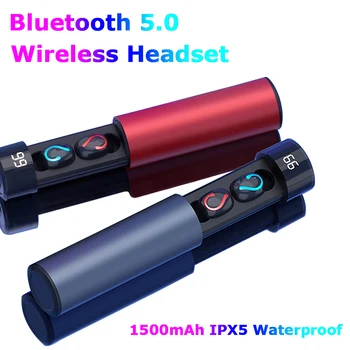 Bluetooth 5.0 Ausinės Sporto Ausines su 1500 mah Galios Banko Auriculares Bluetooth Inalambrico Mini In-Ear Ausinių iPhone