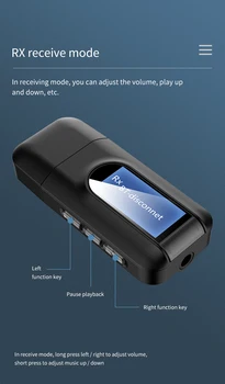 Bluetooth 5.0 Garso Imtuvas, Siųstuvas su 3,5 mm LCD Ekranas 3.5 Stereo AUX USB 